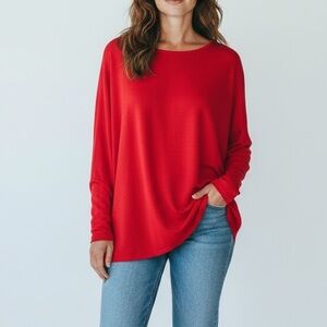 MICHAEL Michael Kors Knit Boat Neck Tunic Sweater in Red Size Large